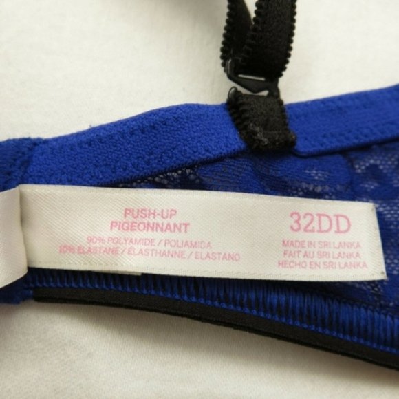 Pink VICTORIA'S SECRET Push Up Padded Underwire Blue Lace Bra - Size 32 DD - Picture 4 of 5